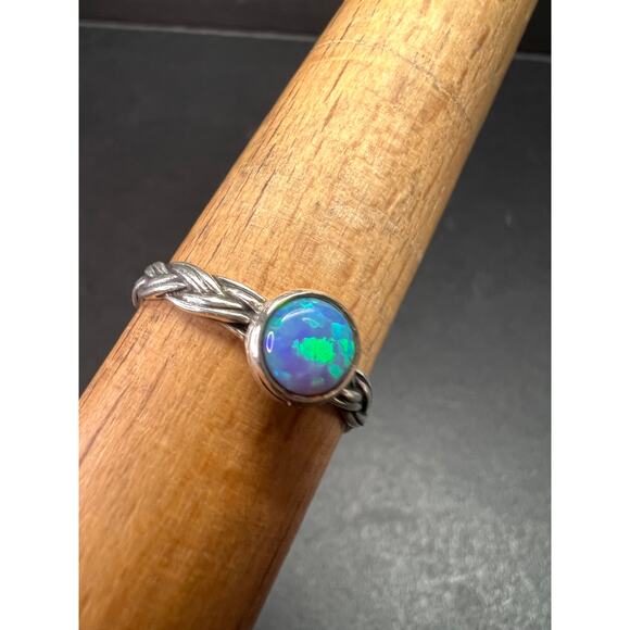 Sterling Silver Braided Band Ring with Lab Opal – Size 9 - Picture 11 of 16